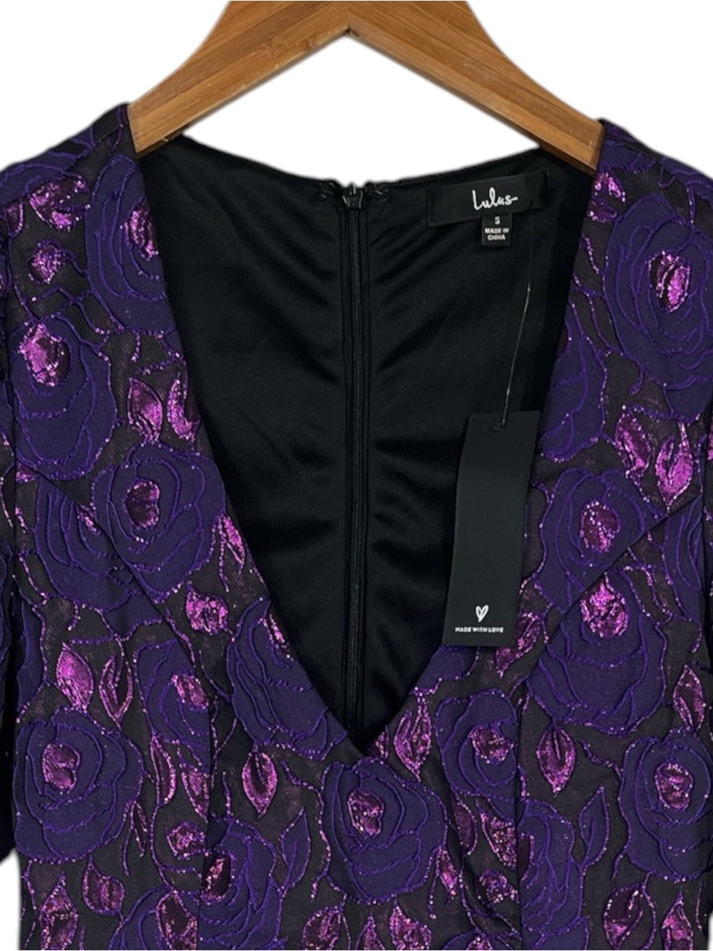 NWT Lulus Extravagant Party Shiny Purple Floral Jacquard Bodycon Dress Size Smal - Picture 9 of 12